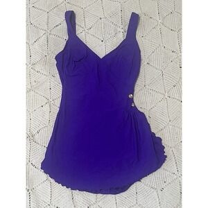 Vintage Longitude Royal Purple One Peice Swimsuit Flattering‎ Comfortable Clean.